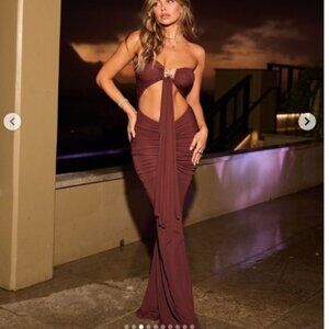 New Christopher Esber Bezel Quartz Disconnect Dress in Mahogany maxi cutout